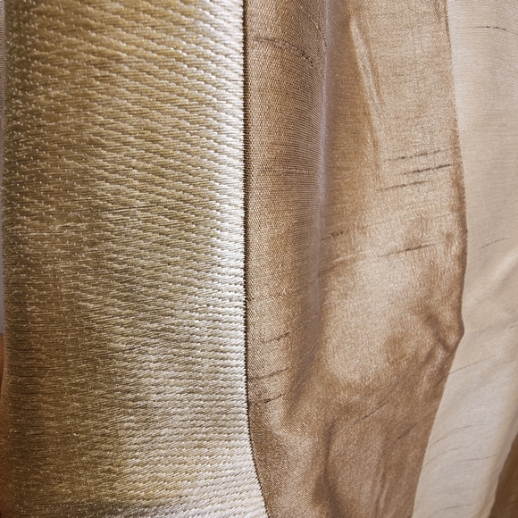 Two custom panels taupe gold vertical stripe tafetta pleated lined drapes 54x92" - Picture 5 of 9